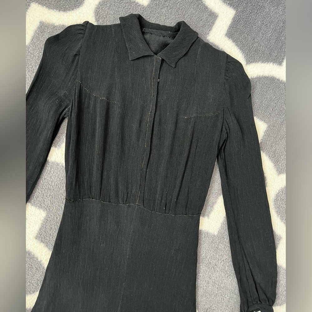 VINTAGE 50s little Black Long-Sleeve Dress- legit early mid century women’s sm